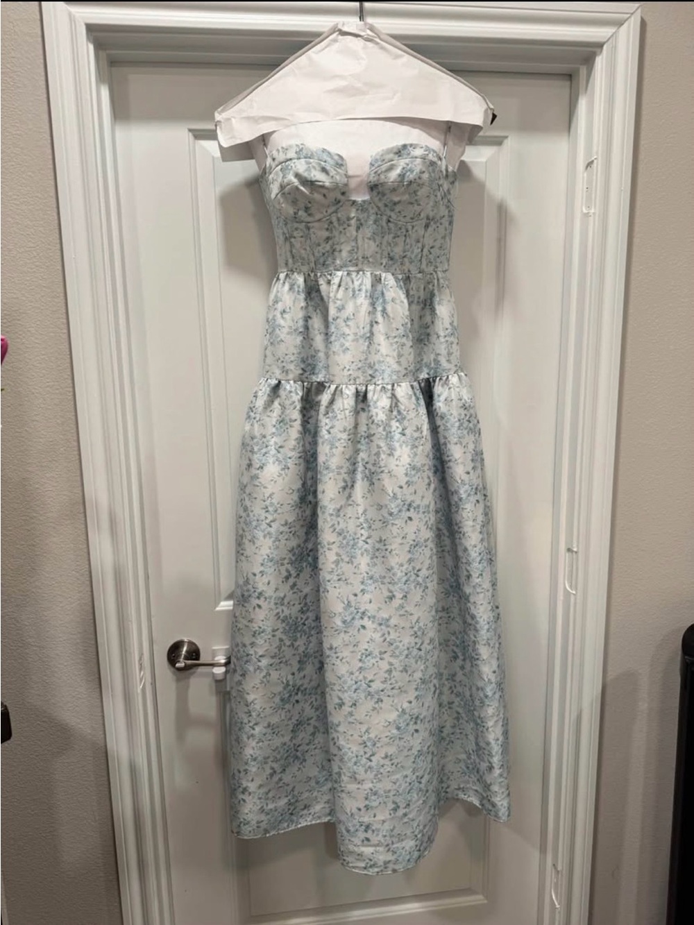 Maison Amory Blue Floral Maxi Formal Dress